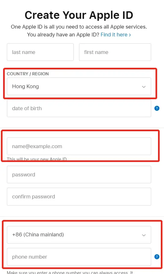 Create a new HK Apple ID account